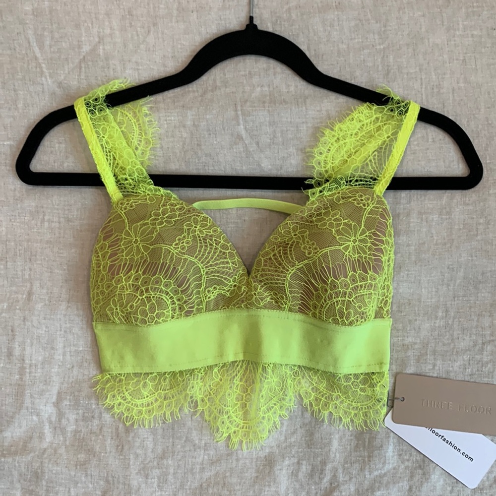 NWT Three Floor Neon Yellow Lace Bralette Top Size XXS / US 2